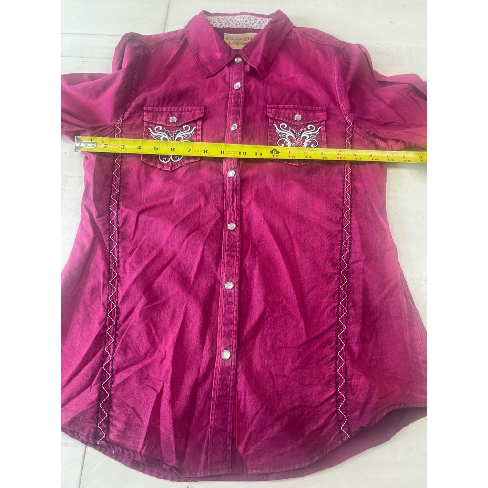 Cowgirl Legend Magenta Pink Embroidered Western Snap Shirt Women Medium - Picture 5 of 9
